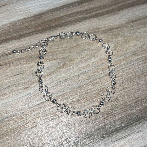 Vintage Silver Tone Custom Figure 8 Link Wire Anklet/ Bracelet - Picture 1 of 6